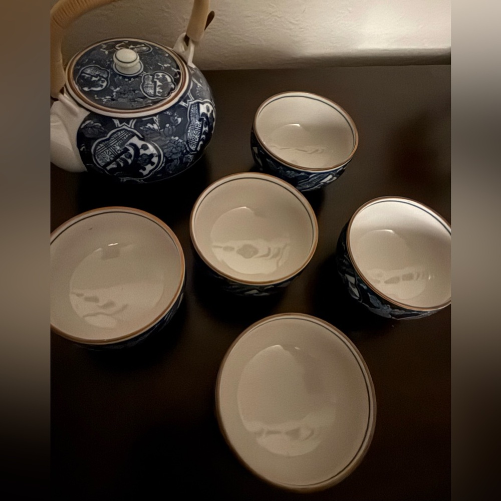 Japanese Arita Porcelain Tea Set Teapot & 5 Cups Ceramic Tea Service Vintage NIB - Picture 3 of 12